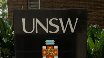 Photograph of the UNSW campus and the decorations and activities avaliable at orientation week