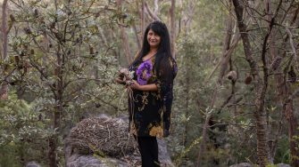 First Nations artis Debra Beale poses in the bush