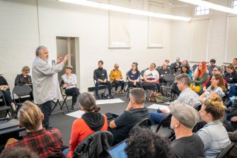 Bruce Mau speaking to audience at Massive Change Network UNSW Sydney