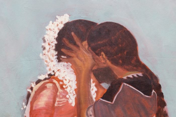 Anika Percival, ‘Amma's Kiss’ 2025. Oil on canvas, 80cm x 95cm.