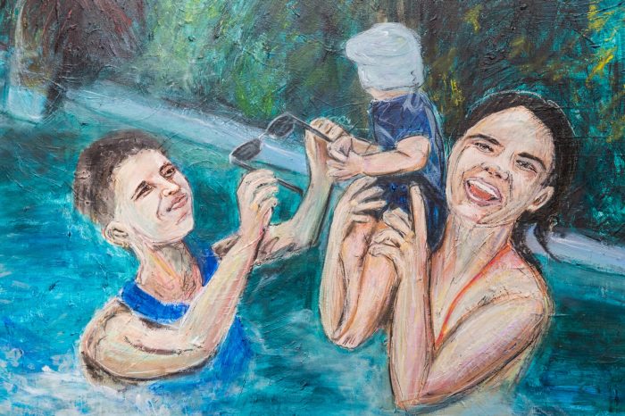 Elijah Kinnavong, ‘Where we go’ 2026. Oil sticks, acrylic pen and paint on stretched canvas: 91cm x 122cm, 120cm x 90cm, 90cm x 120cm. 