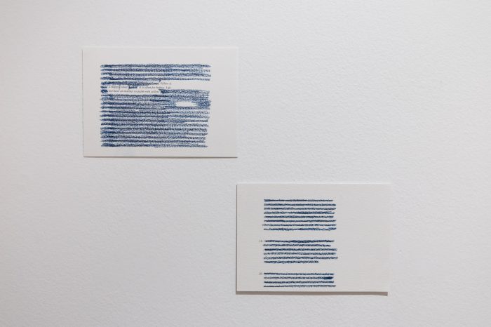 Gemma Anderson, ‘Yellow is a happy colour’ 2026. Steps, thoughts, words. Oil on plywood, canvas and linen board. Text and pencil on watercolour paper. Dimensions variable.