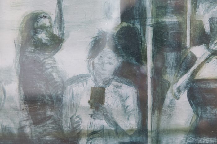 Laura O'Keefe, ‘Metropolis and Crowdsourcing’ 2026. ‘Metropolis’: Oil on wood, Perspex, 80cm x 54cm. ‘Crowdsourcing’: Acrylic on aluminium, 90cm x 60cm. 