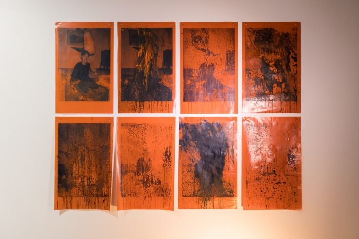 Matthew Paterson, ‘obliviscence’ 2026. Expired tattoo ink, Japanese sumi ink, synthetic polymer on repurposed polythene builders film, 75cm x 46cm each. 