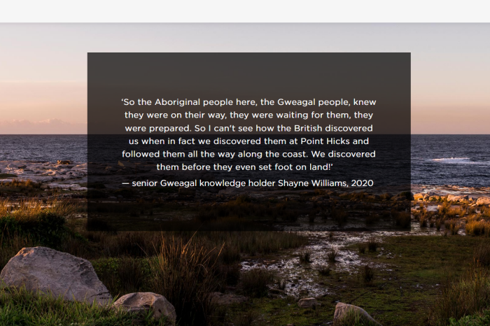 A screenshot from the NSW State Library's Eight Days in Kamay exhibition.