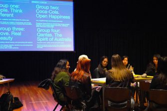 Arts and media students in a workshop