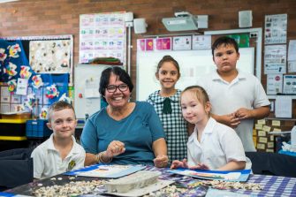Aunty Maxine with students at Chifley Public School