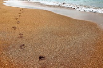 Footprints on beach sand