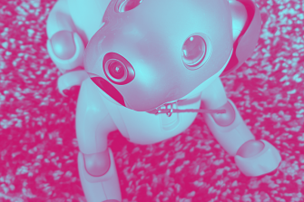 Close up portrait of a robot dog