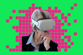 Woman with VR goggles for Tea and Tech Cafe