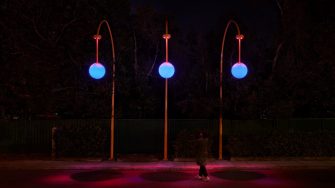 Rochelle Haley, Lunar Sway, 2024. Sequence of six lighting sculptures with shifting composition of colour, light and shadow.
