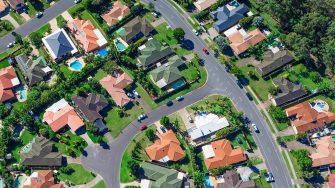 Overhead view of suburban houses