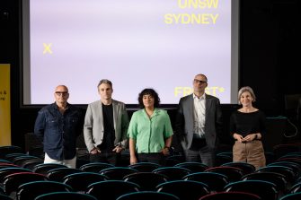 ADA Dean Claire Annesley and Vince Frost with members of the first Creative Conversations panel 