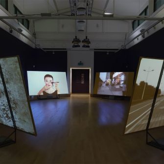 Installation shot, New China/New Art: Video Art from Shanghai and Hangzhou, Djanogly Gallery, University of Nottingham (2015), curators Lynne Howarth-Gladston and Paul Gladston.