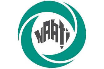 Green circles surrounding the NAATI logo formatted as the shape of Australia.