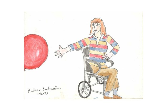 Peter, Ballon Badminton, Watercolor on paper