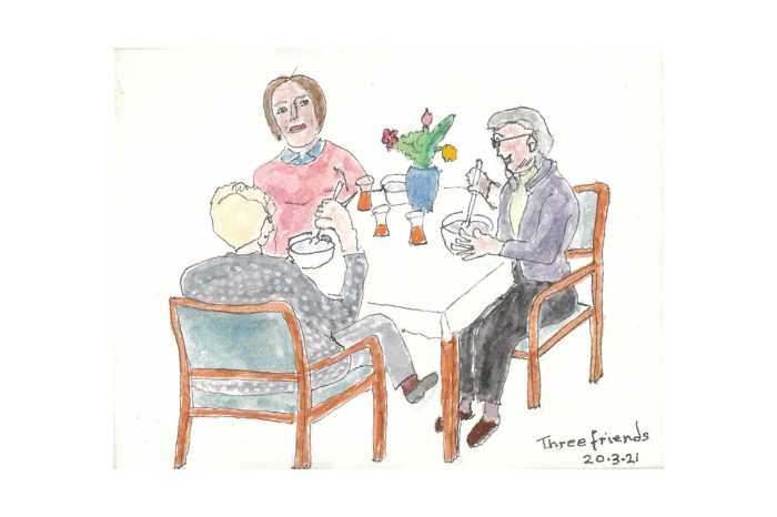 Peter, Three Friends, Watercolor on paper