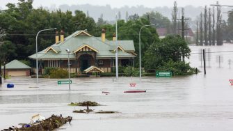 Windsor, NSW, Australia - March 22, 2021; The new bridge over the Hawkesbury river at Windsor submerged after days of heavy rain caused severe and major flooding in the areas.