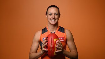 SYDNEY, AUSTRALIA - DECEMBER 01: poses for a photograph during the GWS Giants AFLW 2022 Official Team Photo Day at Giants HQ on December 01, 2021 in Sydney, Australia. (Photo by James Gourley/AFL Photos) 