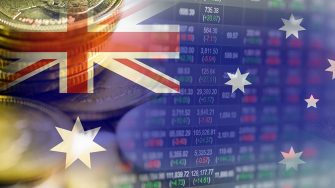 Stock market investment trading financial, coin and Australia flag or Forex for analyze profit finance business trend data background.