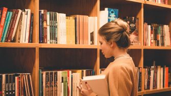 Woman in library