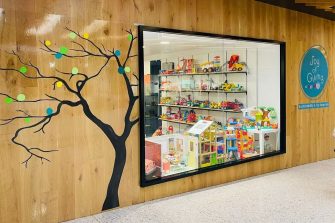 A display of donated and reused toys at the Joy of Giving Sustainability & Toy Swap Hub.