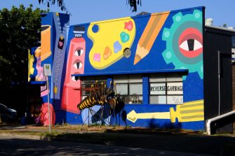 Reverse Garbage's brightly painted headquarters