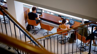 Interior foyer and study spaces of the business school building on the UNSW Kensington campus 