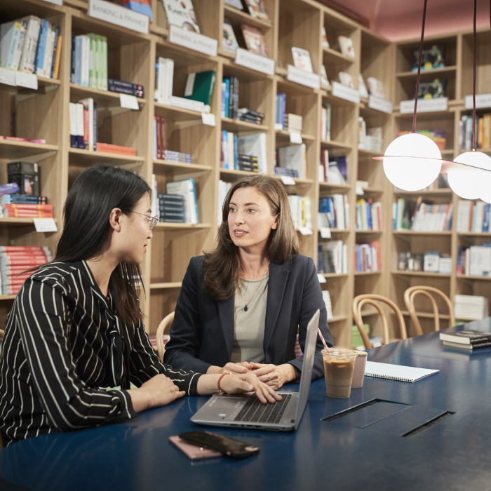 Business student mentoring meeting at UNSW Bookshop