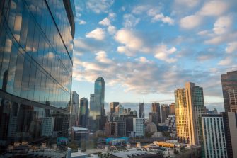 Modern cityscape with office corporate and skyscrapers. Melbourne, Australia