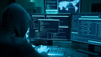 Hacker using a computer to commit a crime