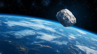 An asteroid floating above the Earth
