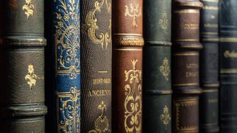 History books lined up in a row