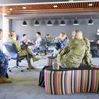 ADFA Canberra UNSW students sitting on lounges talking