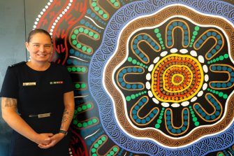 Nicola Mitchell at the opening of the UNSW Canberra yarning circle.