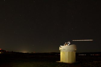 An asteroid in orbit above the Earth