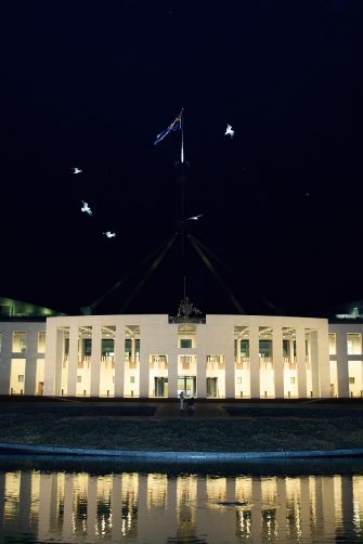 Parliament House at night.