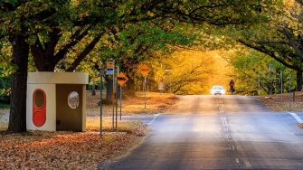 Bus stop in Canberra during Autumn