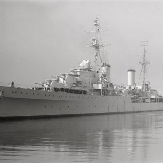 Black and white image of warship