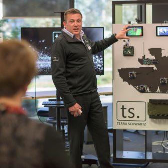 Collaborators from UNSW Canberra Launch on Northbourne demonstrate their ideas to industry during a showcase at the facilities' Northbourne Avenue hub.