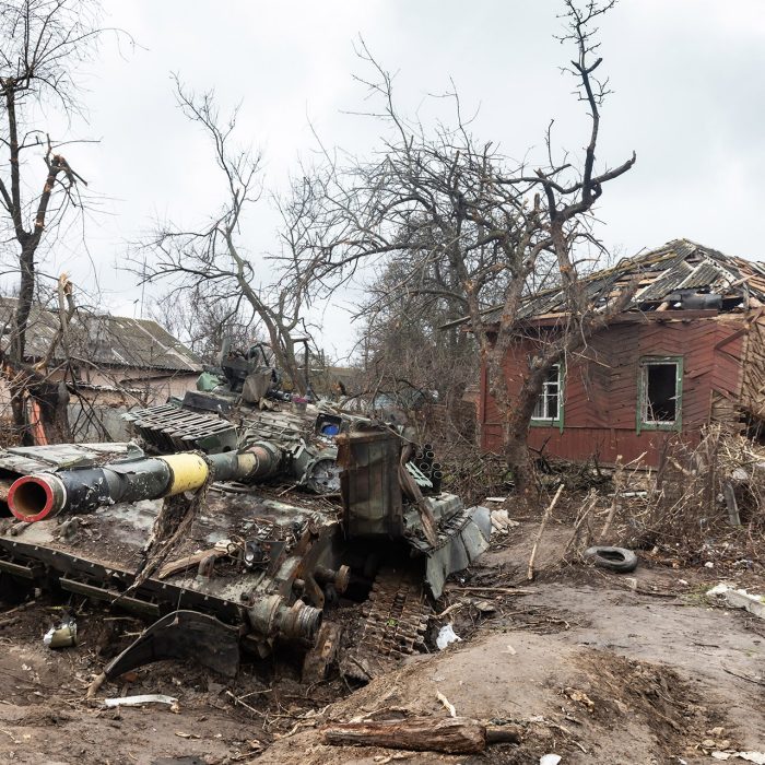 Destroyed Ukrainian tank in Chernihiv region