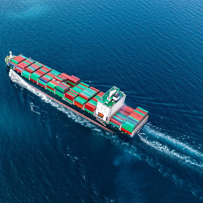 Aerial view of container cargo ship at sea