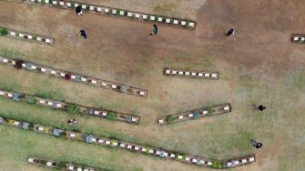 Birds eye view of graveyard