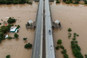 Water rising during typhoon Yagi that swept Chiang Rai province of Thailand