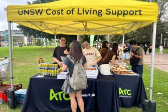 UNSW students enjoying free food at Arc Savers stalls