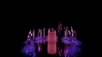 A render of UNSW Illuminate's art installation for the 2026 Uncontained Arts Festival titled 'Resonance'