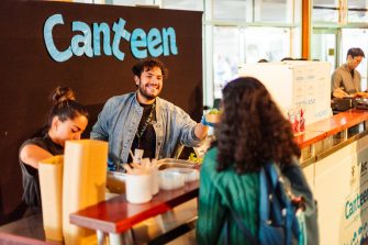UNSW students lining up for food at the Canteen