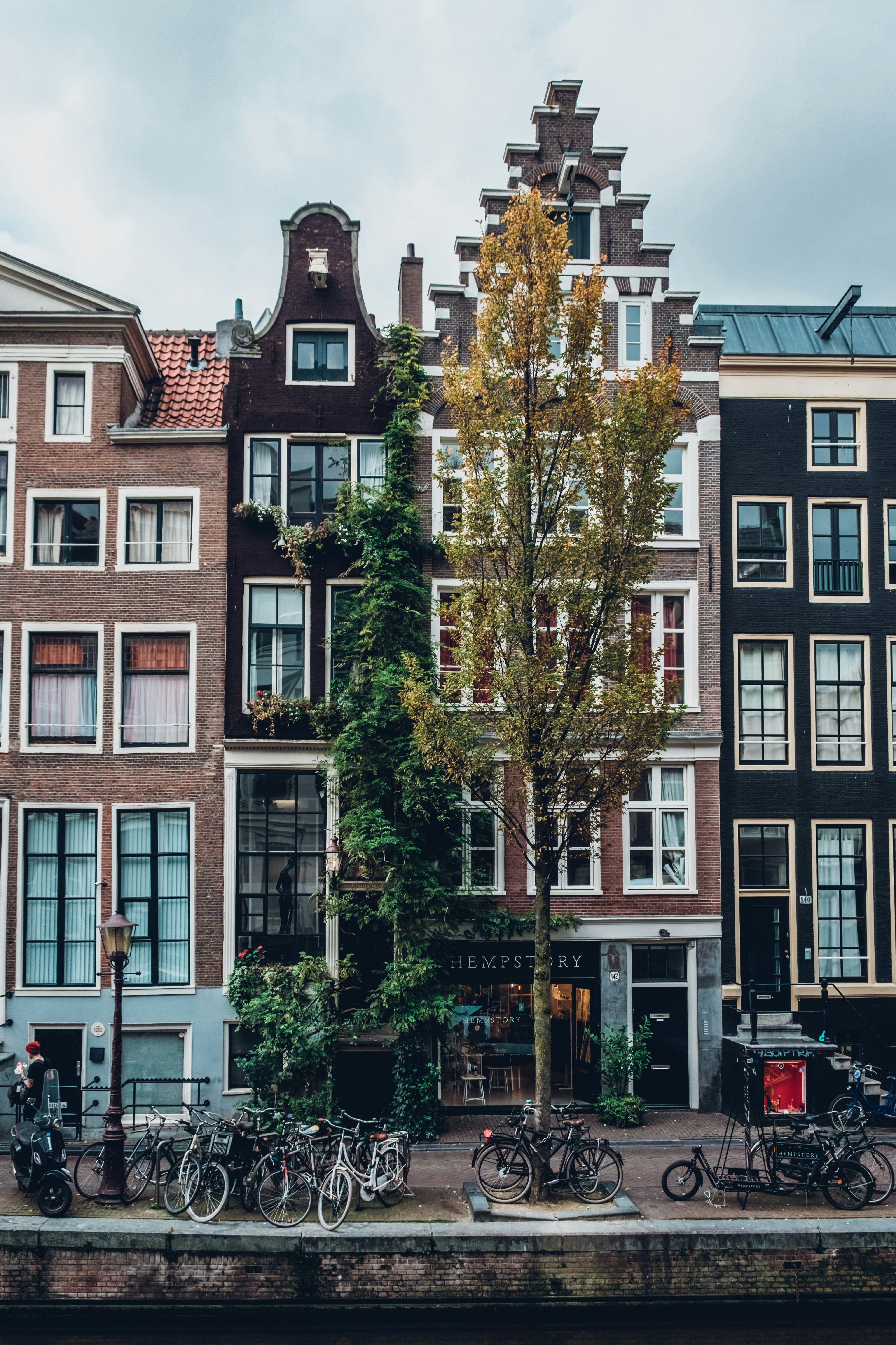 Buildings in Europe with bikes parked at the front. 