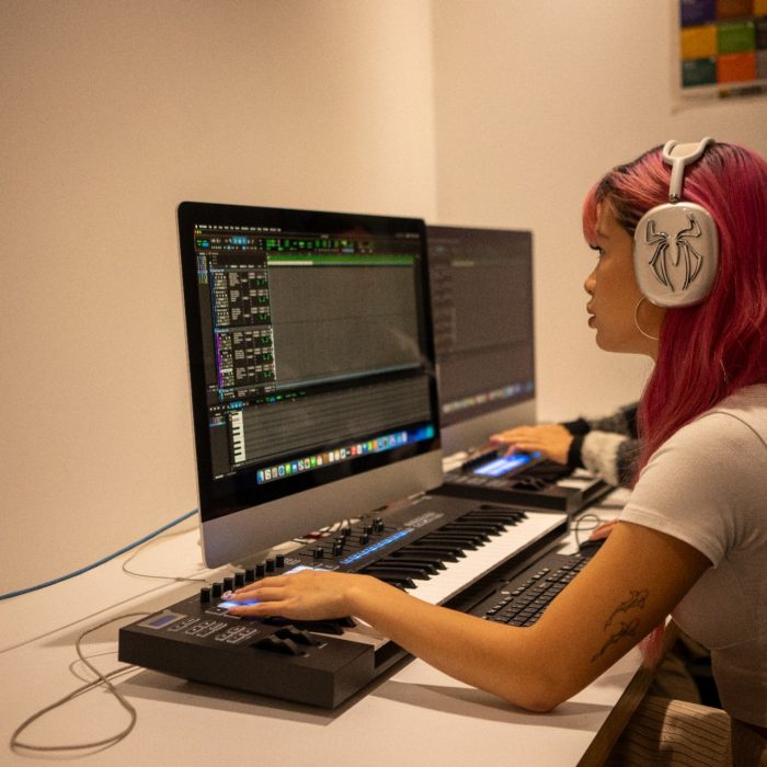 Students working in a media lab on Paddington Campus
