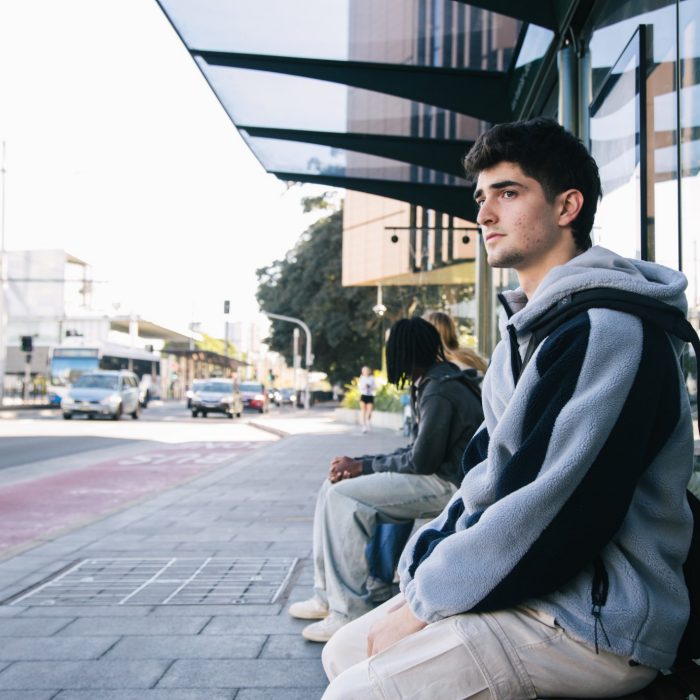 Students using the light rail